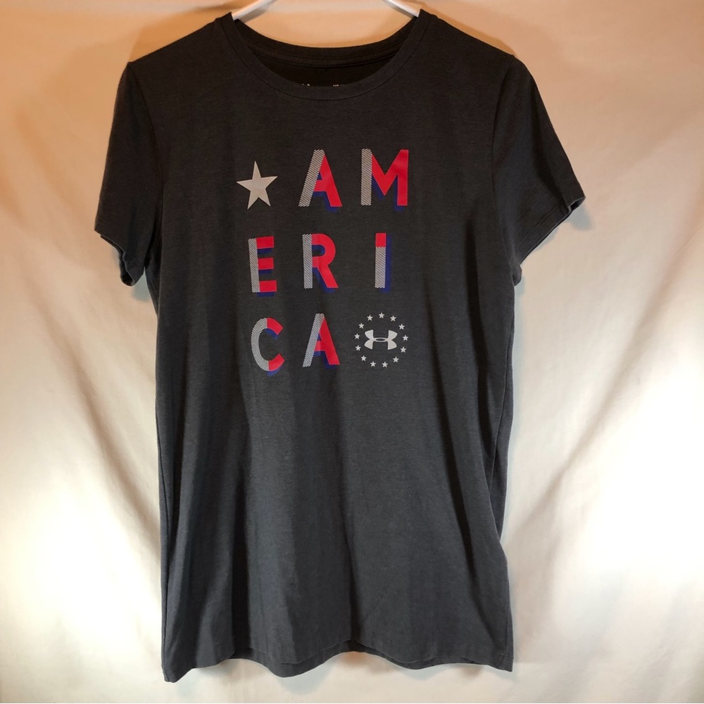 Under Armour heat gear patriotic gray W/red/blue America short sleeve T-shirt M